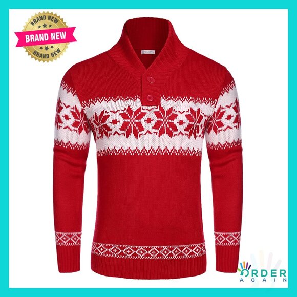 Men's Ugly Christmas Sweater Knitted Pullover Snowflake Pattern Casual Retro